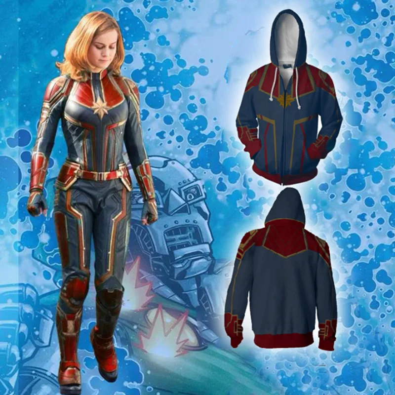 

2019 Anime New Captain Marvel Women Men Cosplay Costumes Carol Danvers Hoodies Cotton Sweatshirt Jackets Hooded Coat Top