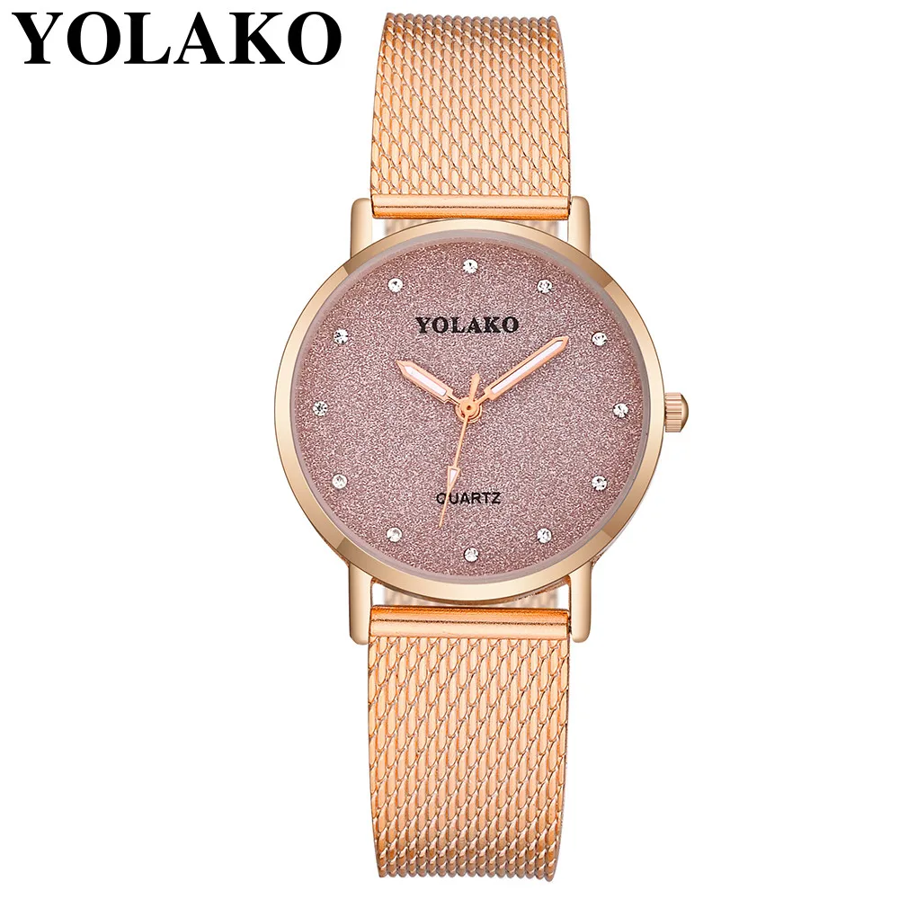 YOLAKO Топ простой модный Rhinestone Циферблат Для женщин Повседневное кварцевые Пластик кожаный ремешок звездное небо аналоговые наручные часы