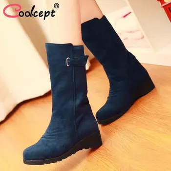 

Coolcept Size 34-43 Size 34-43 Short Boots Woman Shoes Inside Heel Plush Fur Warm Winter Shoes Fashion Simple Half Short Boots