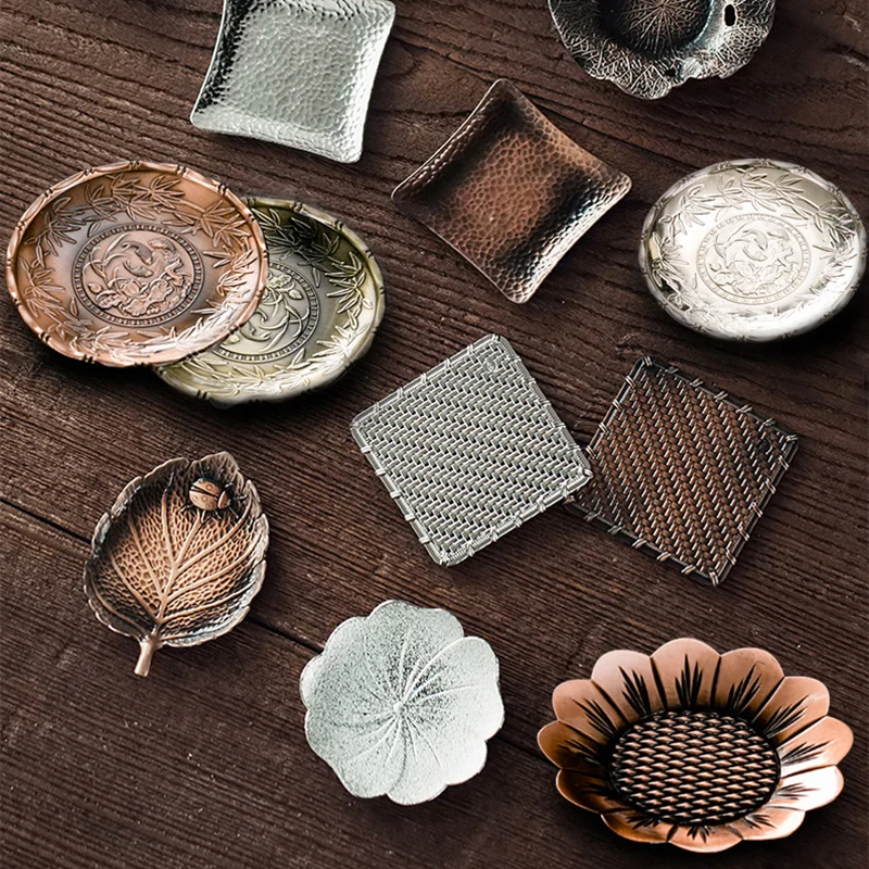 

Alloy Copper Tea Trays Frog Lotus Coffee Cup Mats Heat Resistant Saucer Drink Coasters Teaware Holder Table Decoration