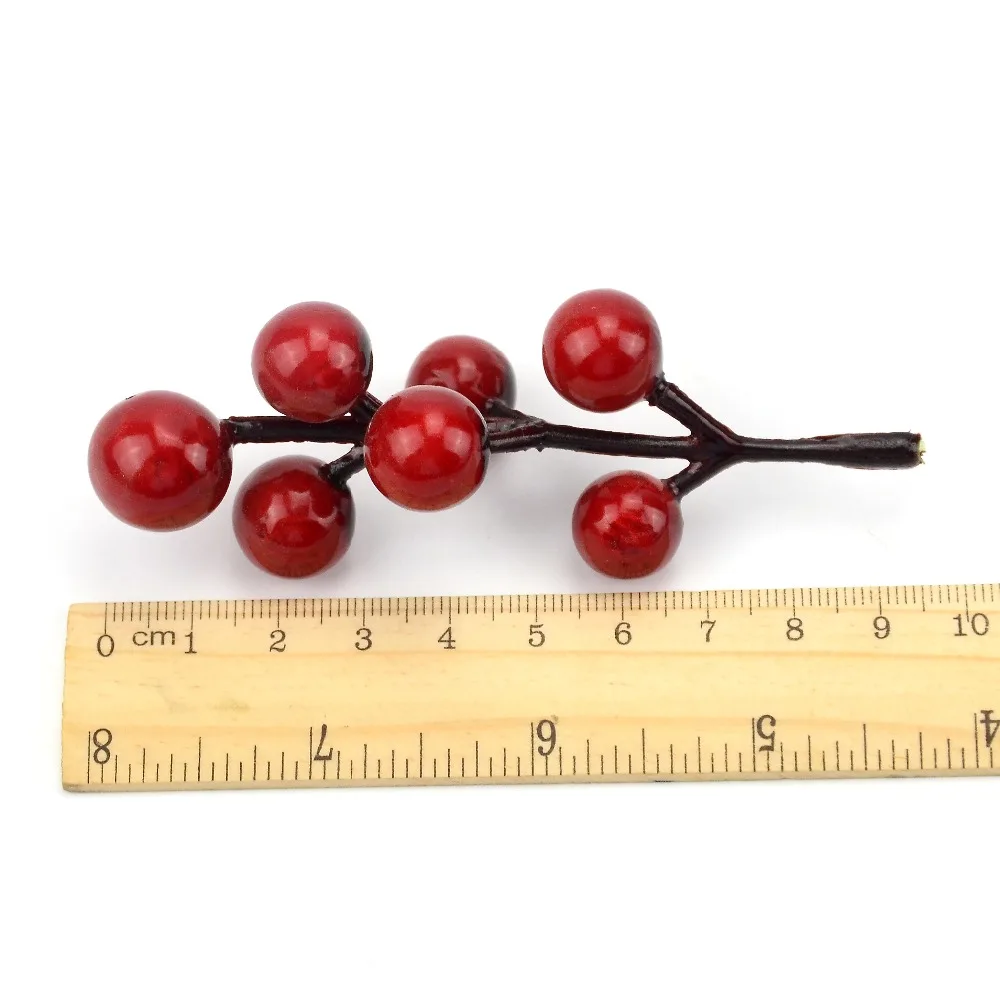 5pcs/7 Head Artificial mini Cherry Berries Pearl Stamen DIY Wedding Bouquet Christmas Decoration Simulation Fruit Crafts