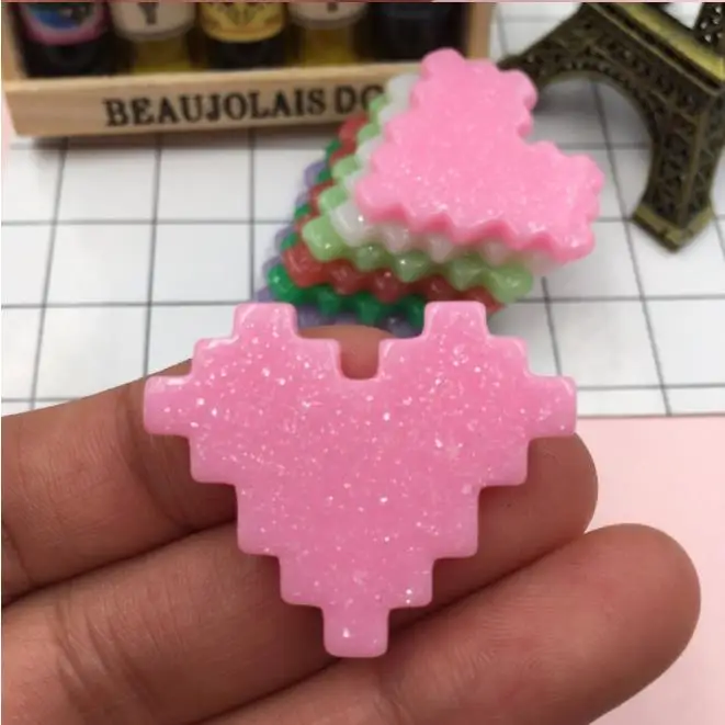 Kawaii/оптовая продажа блеск пластик смешанных цветов в форме сердца с плоской задней кабошон для волос бант Центр "сделай сам", Скрапбукинг