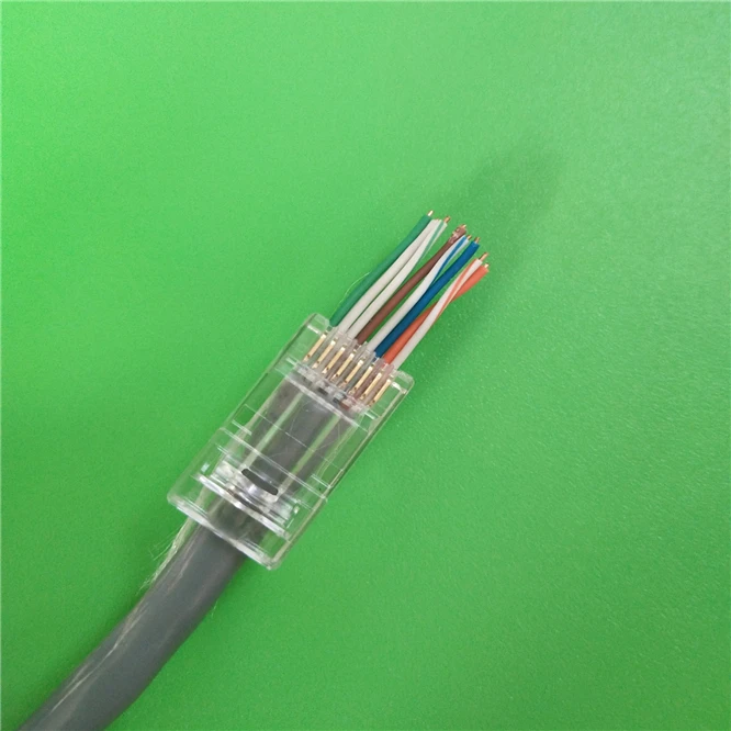 CAT6 fast speed TRANSMIT gold plated RJ 45 8 pins internet cable plug 8P8C Terminals RJ45 connector 8pin Through hole 100PCS