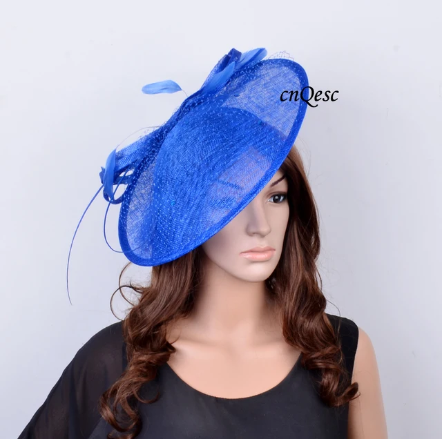 Royal Blue Sinamay Hat Fascinator W Feathers Veiling Sequin For Royal Blue Sinamay Hat Fascinator W Feathers Veiling Sequin For Races
