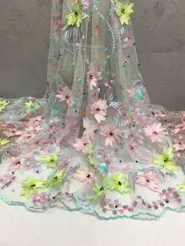 

2018 French Embroidered beads mesh lace Fabric multicolor African Lace Fabric High Quality Guipure lace for Nigeria lace wedding