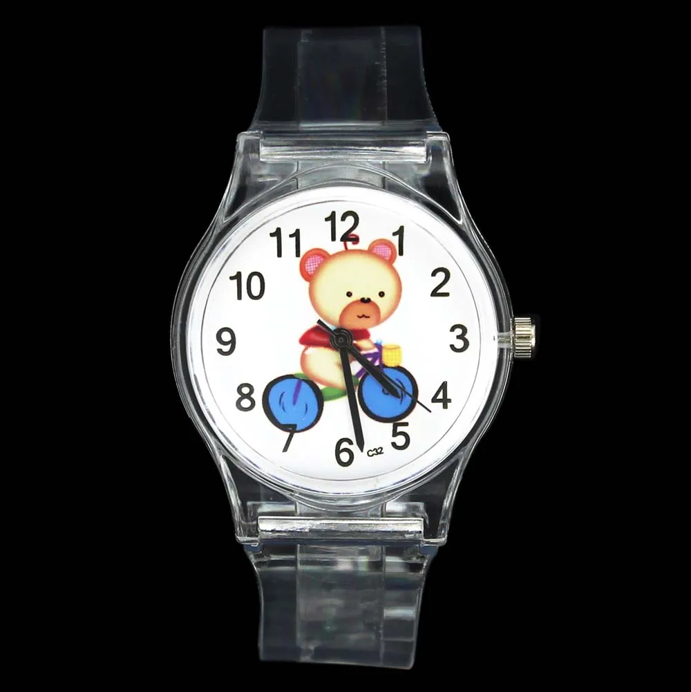 

Cute Little Teddy Bear Kids Wristwatch Children Baby Sport Cartoon Transparent Band Gift Quartz Watch