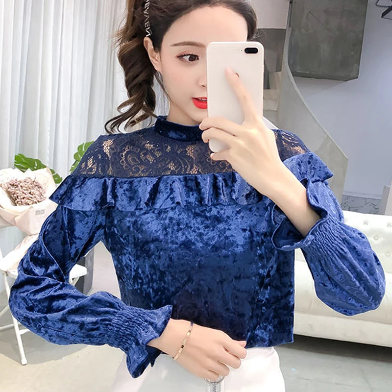 2019 spring Women Shirt hollow out Long Sleeve Embroidery