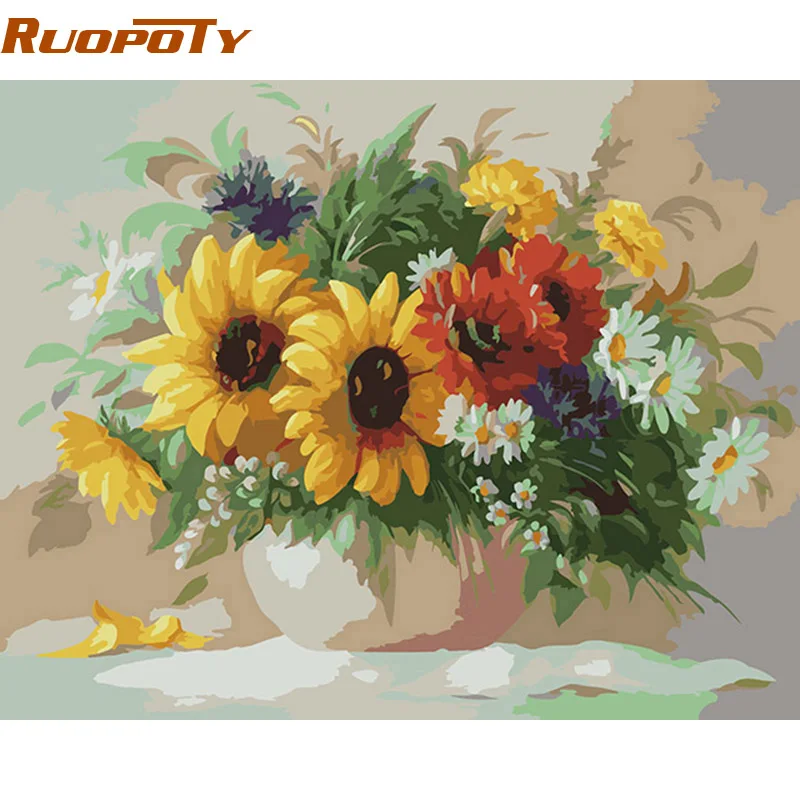 

RUOPOTY DIY Painting By Numbers Sunflowers Wall Art Canvas Oil Painting Hand Painted Home Decoraiton For Living Room 40x50cm