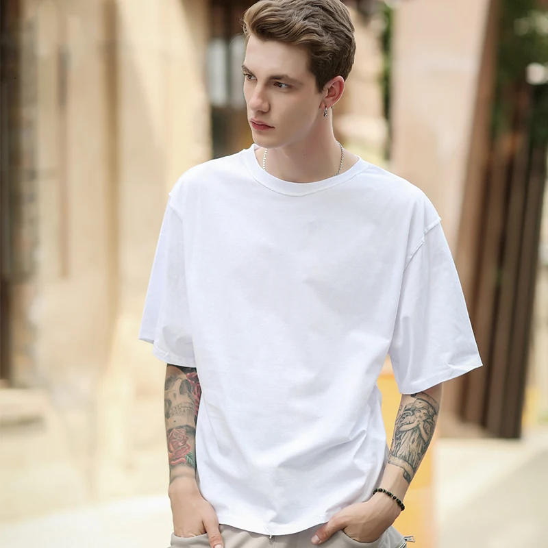 Футболка мужская оверсайз с рукавом до локтя и круглым вырезом|kanye top|urban clothingjustin