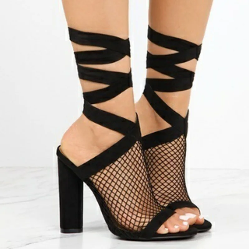 black mesh stilettos