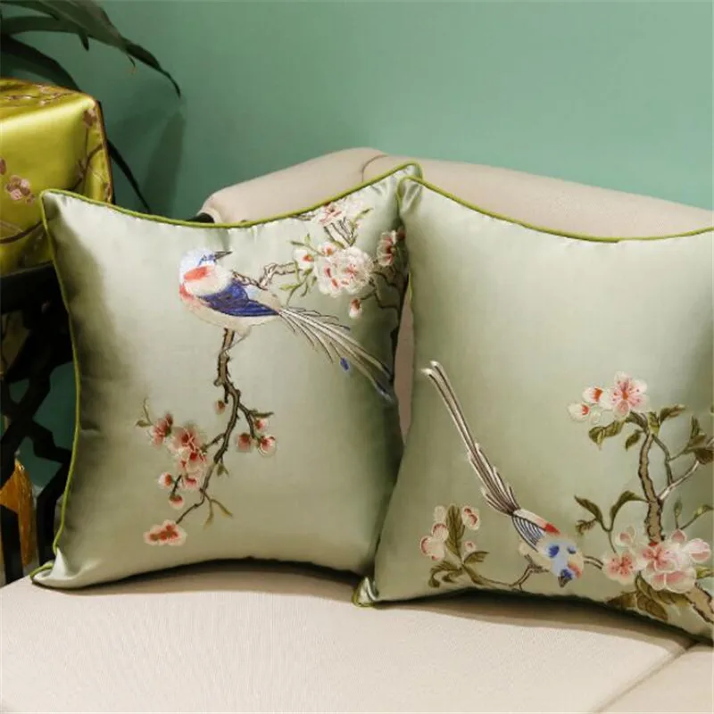 Классическая вышивка синяя птица подушка с внутренней подушкой сатиновая подушка стул декоративная для подарка