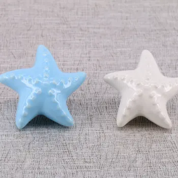 

5PCS Ceramic Dresser Knobs Starfish Drawer Cabinet Knobs Kitchen Cupboard Pull Decorative Handle White Blue