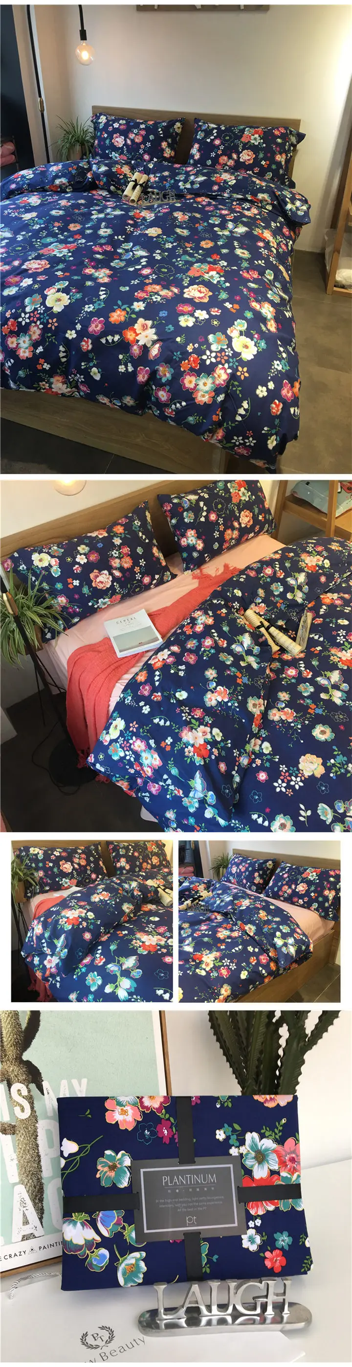 cotton bedding set queen size 4pcs tribute satin bed sheet reactive printing Butterfly flowers duvet cover bed linen 5