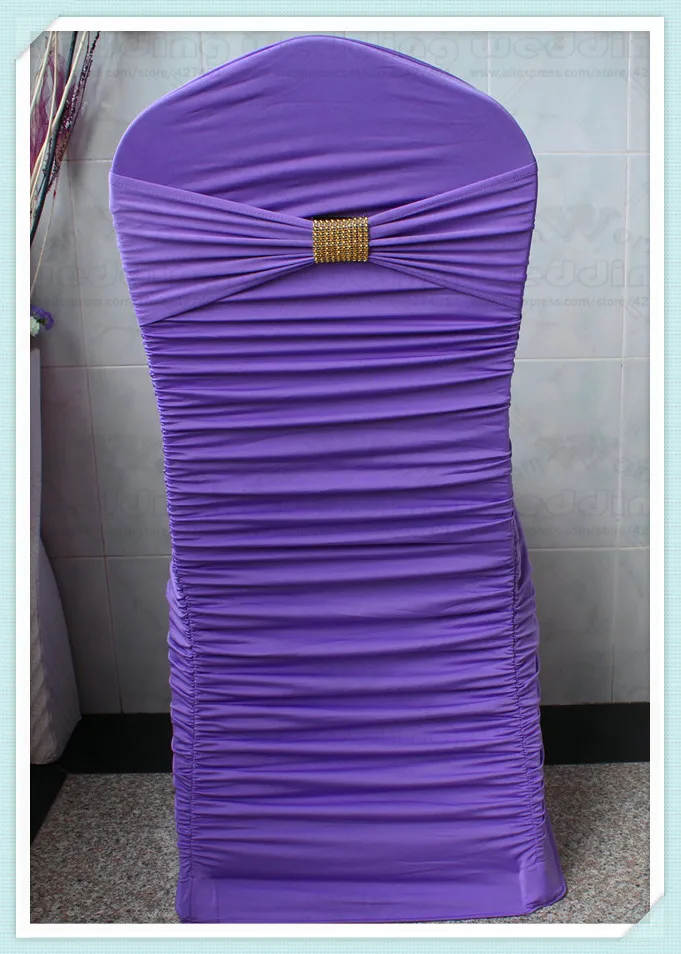Purple 2/2- 100 шт. лайкра Раффлед Председатель Чехлы для мангала с лайкрой группу и золото Diamond Mesh пряжкой для Свадебные украшения и вечеринки - Цвет: Purple
