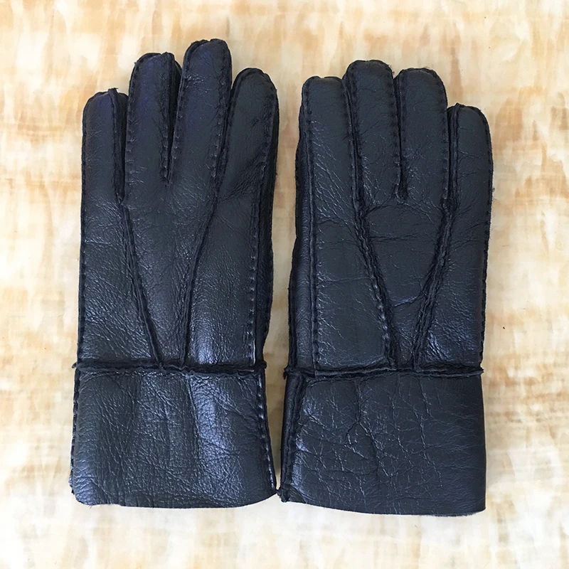 Driving Gloves New 2018 Winter Warm Leather Gloves 100% Sheep Skin Fur Men's Scrub Gloves Thicken Real Fur Mittens Outdoor N23