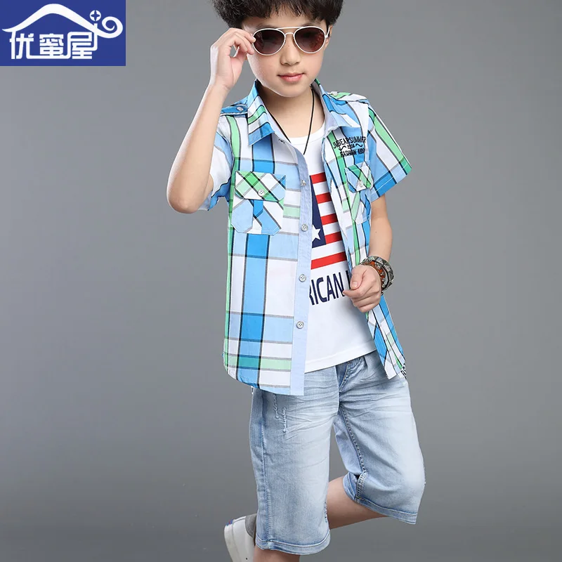 2015 Hot Sale Summer Boys Casual Short Sleeve Three Piece Suit 6 9