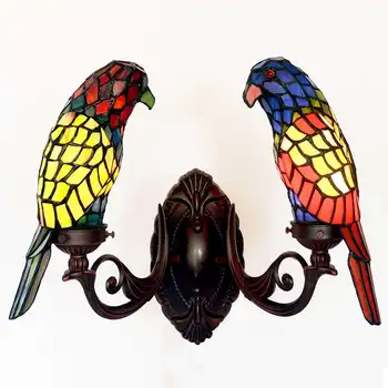 

European Vintage LED Parrots Wall Lamp Living Room Aisle Wall Light American Country Balcony Stained Glass Parrots Sconce