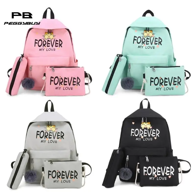 

3pcs/set Cat Letter Print Shoulder Pen Bags Backpacks Women Composite Bags