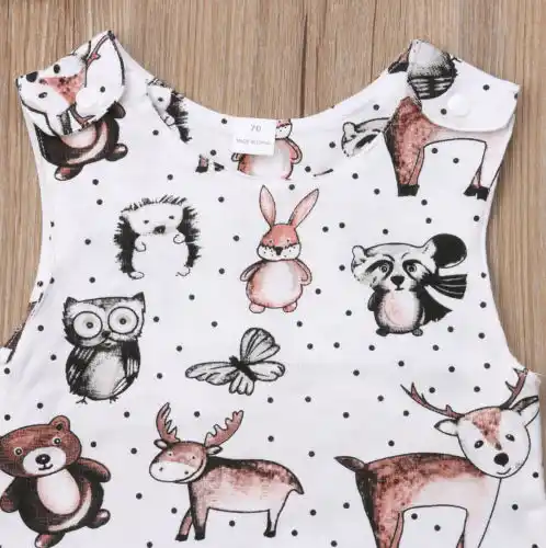 Autumn Cute Baby Kids Boy Girl Infant Sleeveless Cartoon Animal Print Romper New