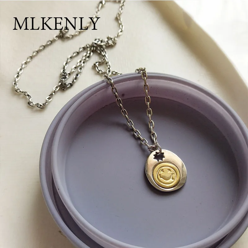 

MLKENLY Heavy Industry 925 Silver Chain \Necklace For Women INS Style Hippie Smiley Chain Long Chain Women Necklaces Pendants