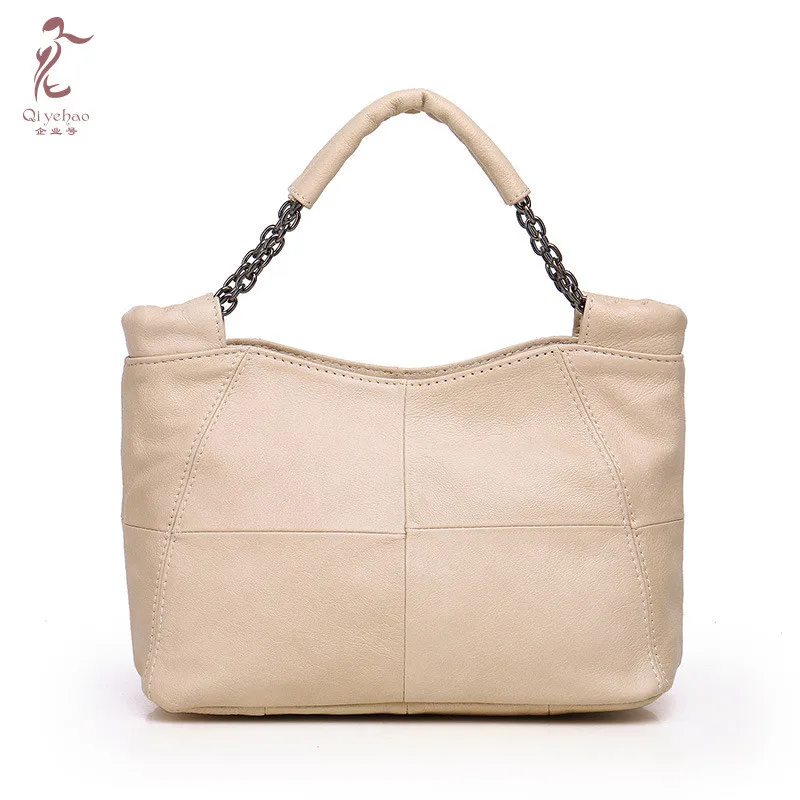 Guarantee Soft Natural Cow Leather Women Messenger Bags Casual Chain Shoulder Bag Small Genuine Leather Women Handbags - Цвет: Бежевый