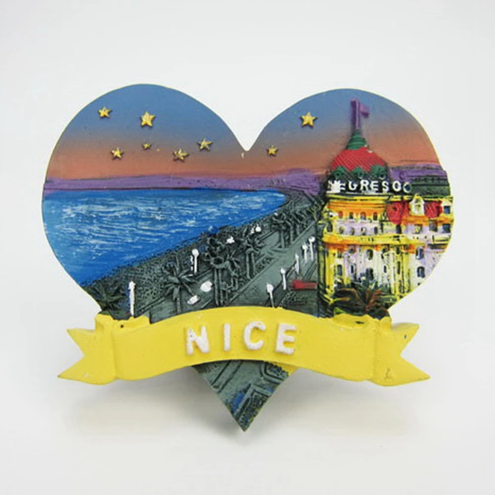 

France Nice Tourism Souvenir Fridge Magnets Creative Heart-shaped Refrigerator Magnetic Message Stickers Home Decor Decoration