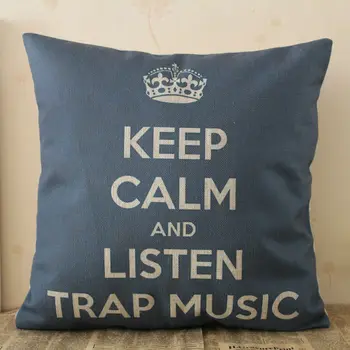 

LINKWELL 18"x18" Blue Crown Keep Calm and Listen Music Words Monogram Letter Burlap Seat Pillowcase Cushion Cover for Home Decor