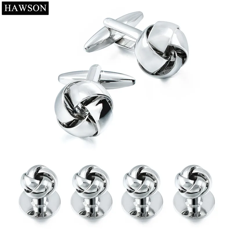 Shinny Silver Color Cufflinks And Studs Set For Tuxedo Twist Knot