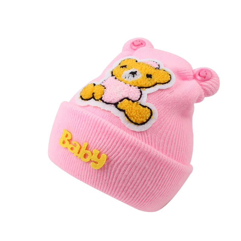 Knitted Newborn Baby Hat Cute Bear Infant Beanie Hat For Newborn Girls Soft Warm Baby Tire Hat Autumn Winter Baby Girls Clothing (4)