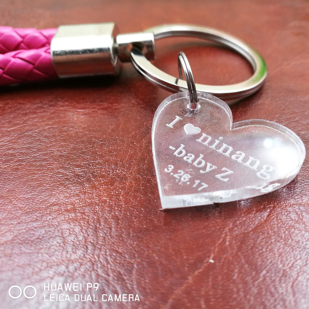 Customized love heart Keychain,Clear Personalized Laser Engraved Keychain Love Heart Wedding Favors Gift,Acrylic fashion Keychain6