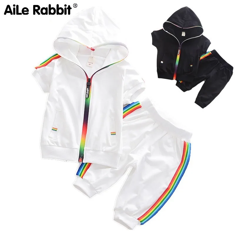 

Children Boys Girls Clothing Sportswear Summer Baby Color Hoodies Shorts 2 Parts /sets Children Outfit Baby Cotton Tracksutis