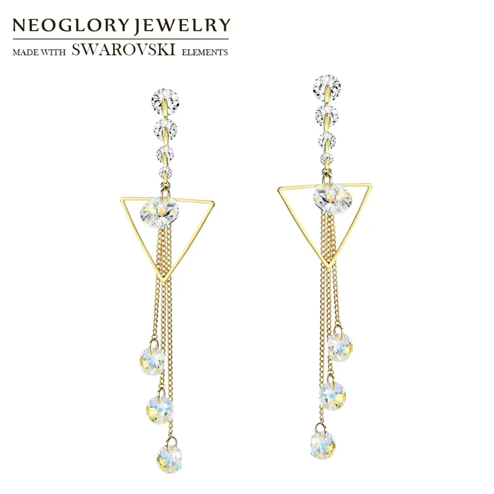 

Neoglory Austria Crystal & Zircon Long Drop Earrings Geometric Triangle Style For Women Trendy Dress Holiday Design Gift