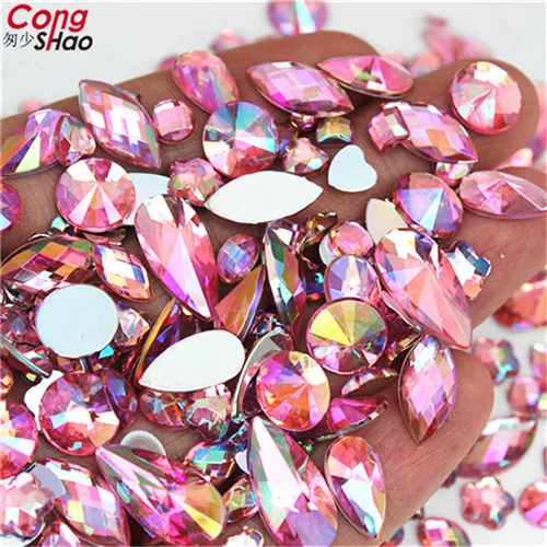 18g Mieszana torba Około 300 sztuk Crystal Clear AB 3D Nail Art Rhinestones DIY Non Hotfix Flatback Akrylowe kamienie do dekoracji twarzy