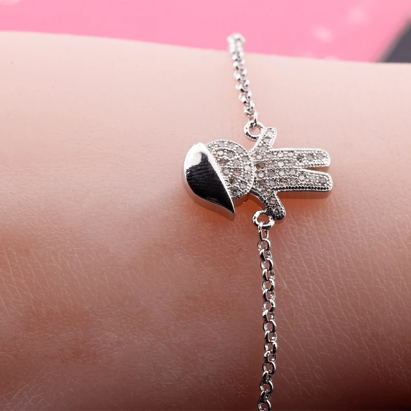 

Silver Color Lovely Little boy Fortune Zircon Stone Charm Bracelets DIY Women Jewelry Hot Sale