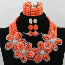 Коралловый нигерийской свадьбы Бусины уникальные свадебные украшения комплект Популярные Стиль Цветы Модные женские туфли комплект ювелирных изделий cj508