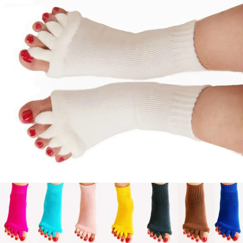 Cotton Non Slip Massage Toe Socks Full Grip Heel Five Fingers Toes