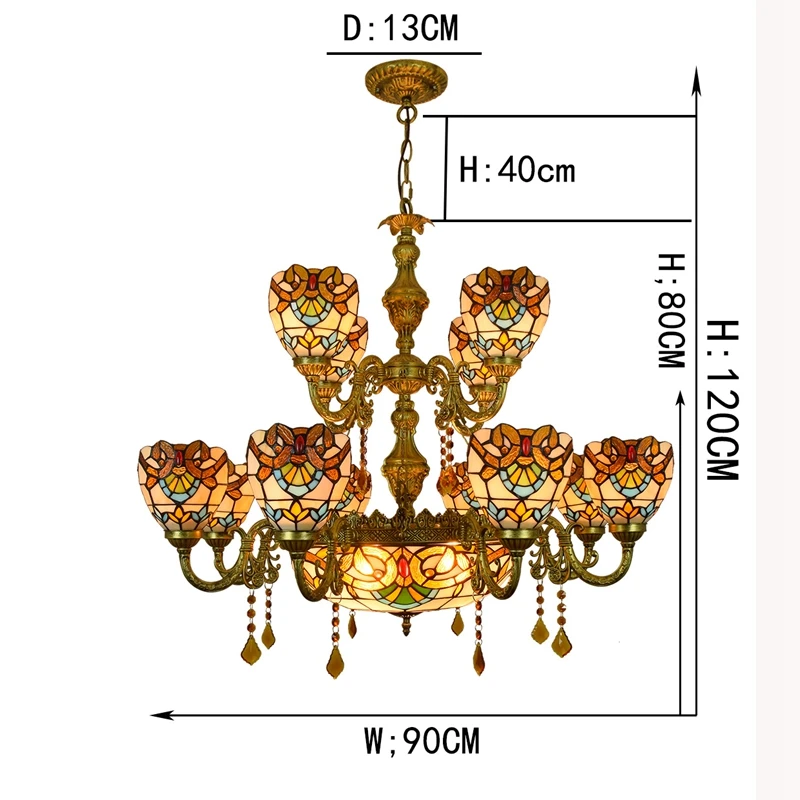 ODIFF Европейский стиль ретро креативный витражный барокк отель Гостиная вилла 12 Хрустальные подвесные светильники двухслойные 110-240 В