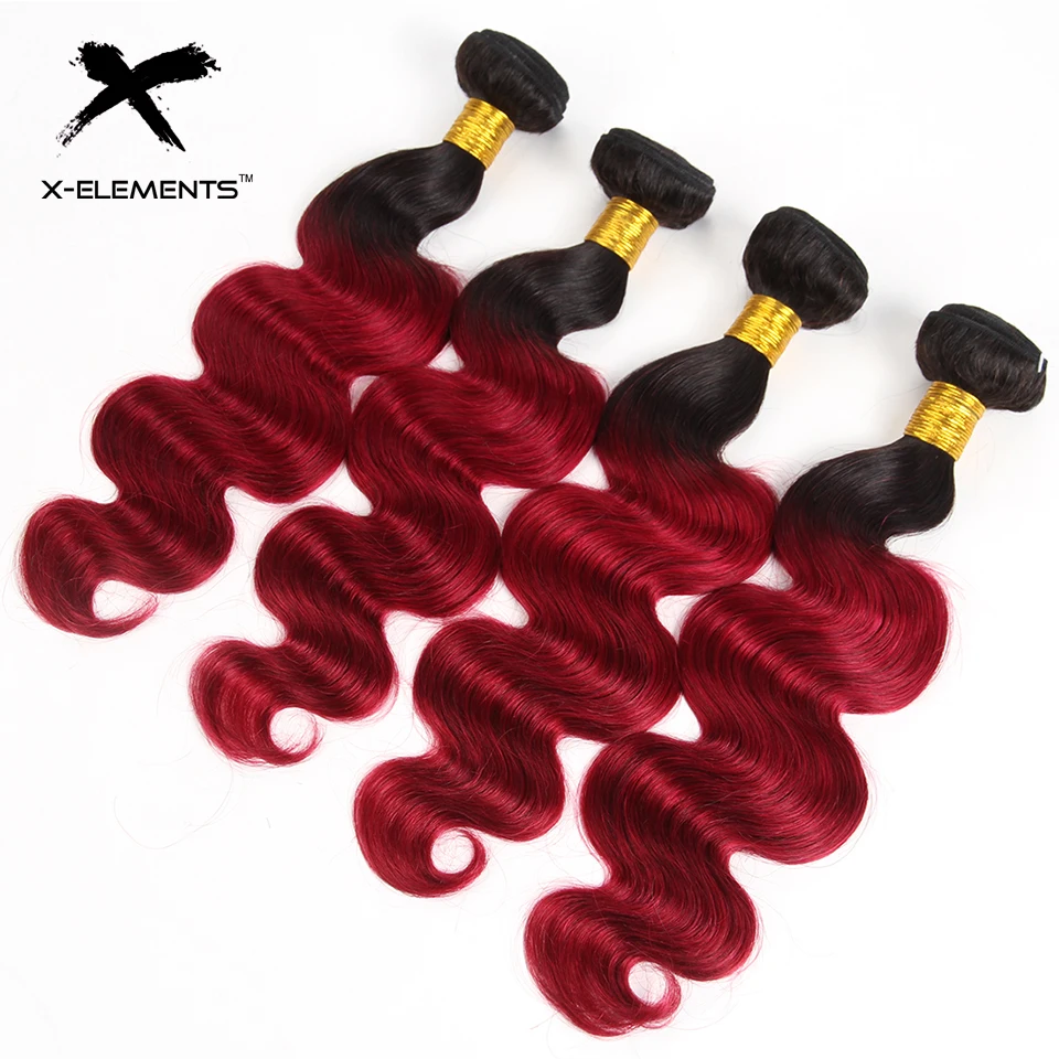 X-Elements Brazilian Ombre Body Wave Hair Bundles T1B 30 Burgundy 39J Purple Colored Human Hair Weave Non-Remy Hair Extensions (11)