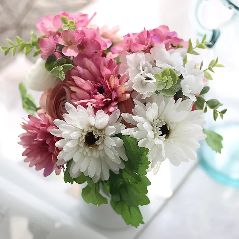 

Artificial Gerbera flower Bouquet Bridal Wedding accessories decoration Hydrangea Flower Home wedding decoration Silk Flowers
