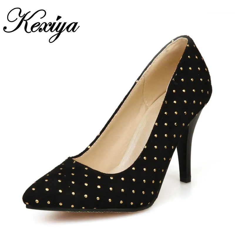 

New fashion big size 28 - 50 spring and autumn solid Flock women shoes sexy Pointed Toe thin heel Shallow High heels HQW-C-8