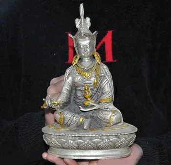 

Christmas Tibet Buddhism Tibetan silver Gilt Padmasambhava Buddha Lotus Guru Monk Statue Halloween