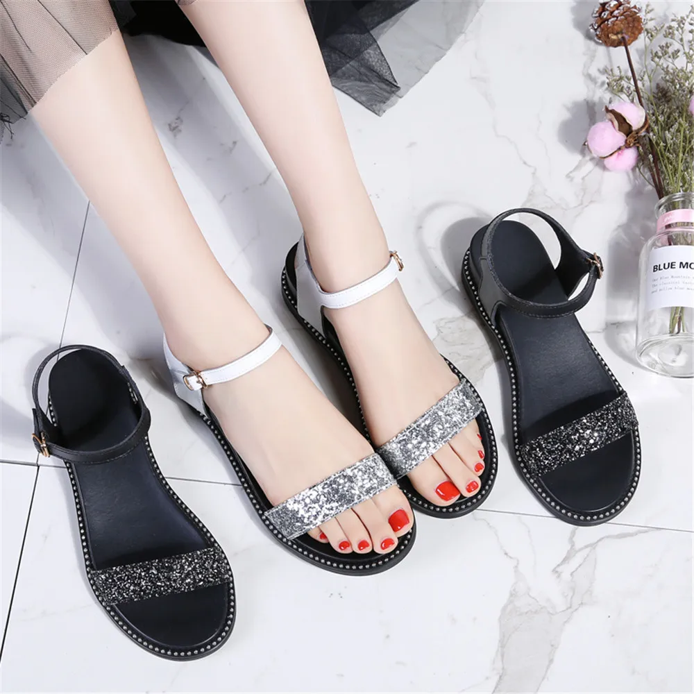 

2019 New Fashion Women's Shoes with Buckle Strap and Genuine Leather and Sequins Sandals
