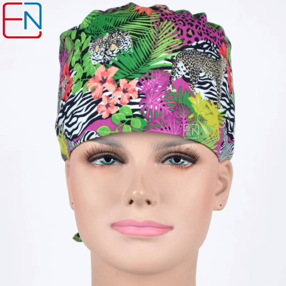 

unisex surgical caps with zebra ,leo in rainforest