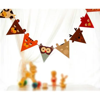 

22*23cm Big Flag DIY Cartoon Animal Birthday Holidays Party Banner Kids Baby Shower Party Flags Hanging Ornament 10 Packs