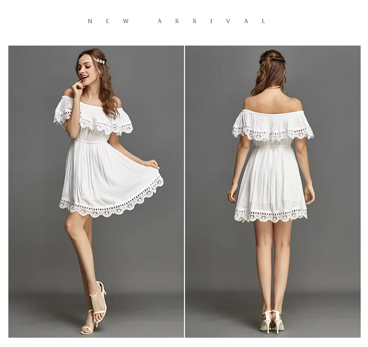 YGYEEG Новое Женское летнее сексуальное пляжное повседневное свободное платье с вырезом лодочкой элегантное винтажное милое Кружевное белое черное мини платье Vestidos