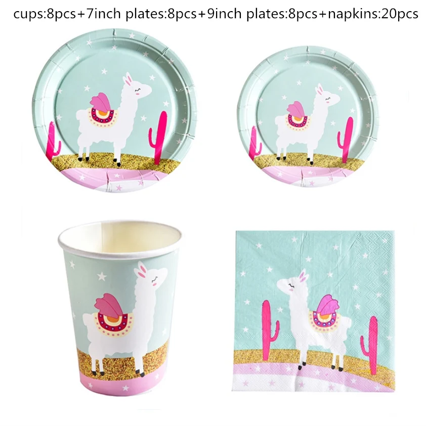 

Alpaca Llama Disposable Tableware Set Disposable Paper Plates/Cups/Napkins Kids Birthday Party Baby Shower Event Decor Supplies