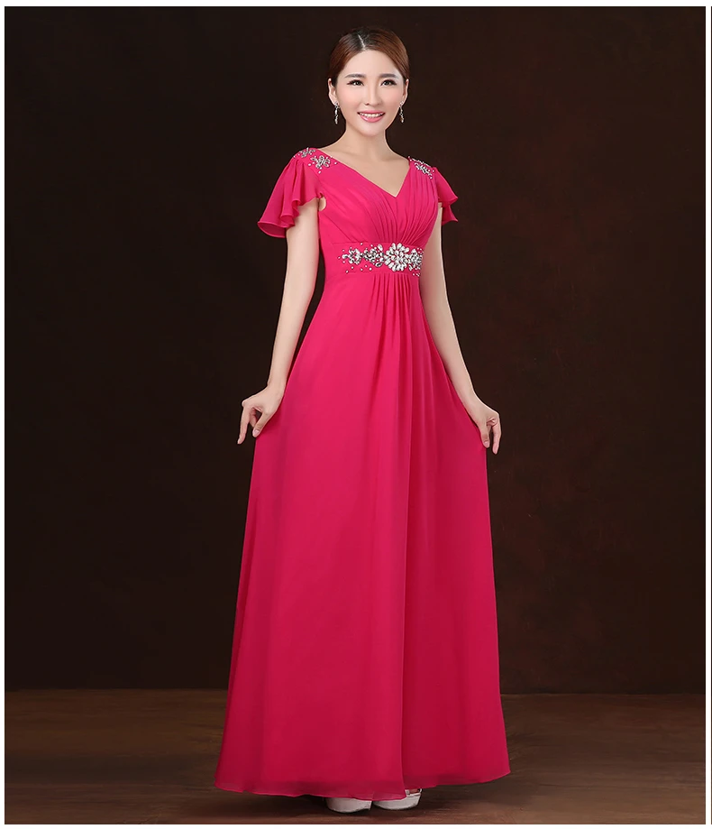 С v-образным вырезом Красивый Фиолетовый Красный Длинные чашечки, рукава с бусинами невесты платье подружки невесты нарядные платья