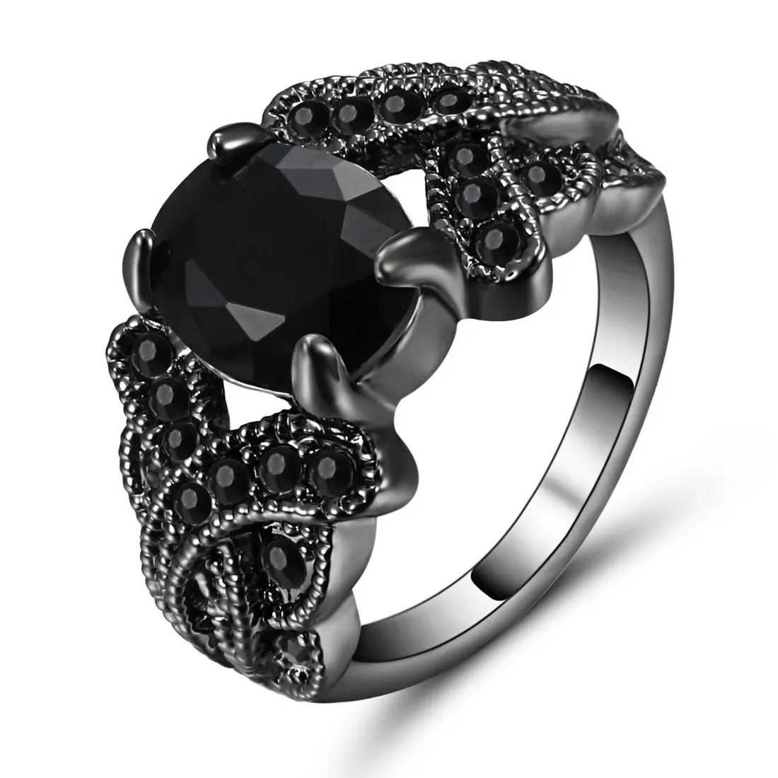 TianBo, брендовые черные кольца с нано кубическим цирконием, черного, серебряного, золотого цвета, модные вечерние кольца с кристаллами в стиле панк для женщин, ювелирные изделия, Размер 7 - Цвет основного камня: BA665