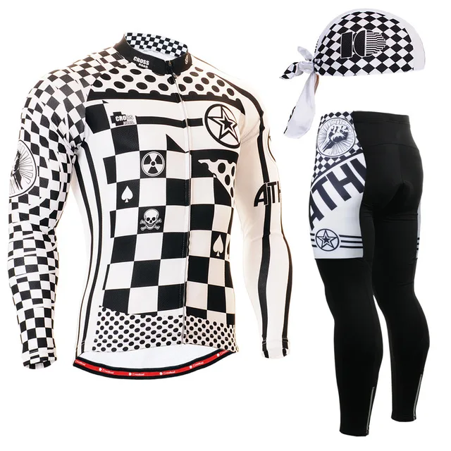 2016 cycling wear for men riding outfits white and black checked Autumn Winter classic Bicycle Clothing