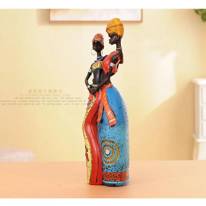 Декоративная африканская женская статуэтка ручной работы из смолы, кукольный орнамент для украшения дома, скульптура для влюбленных пар R1067 - Цвет: Синий